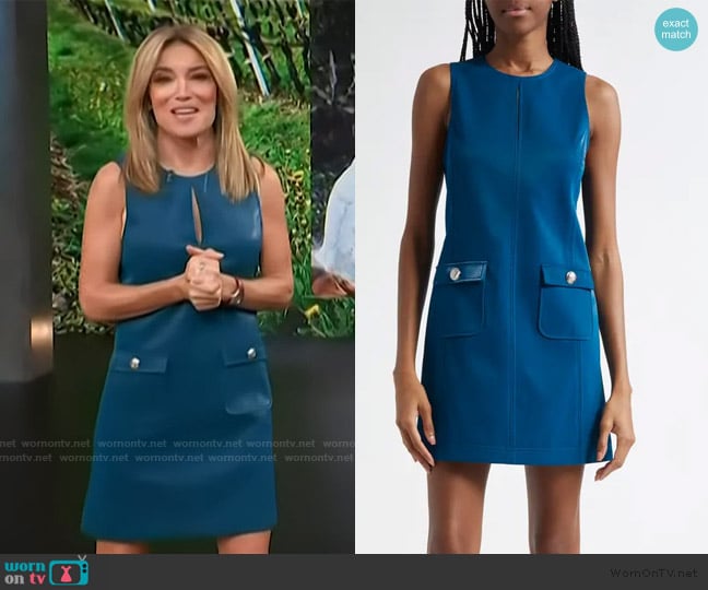 Cinq a Sept Mia Embossed Faux Leather Sleeveless Minidress worn by Kit Hoover on Access Hollywood