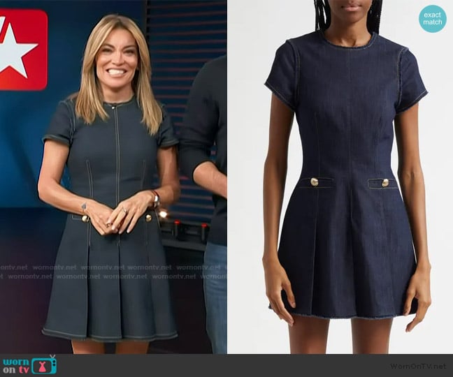 Kit’s denim pleated mini dress on Access Hollywood