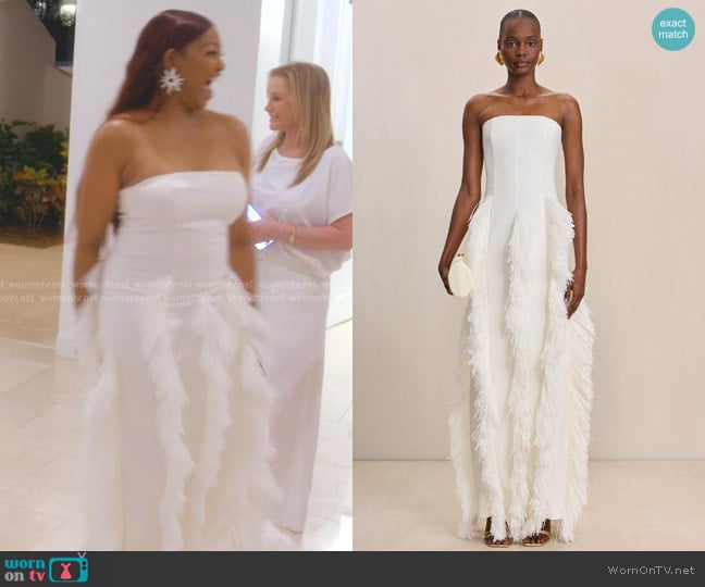 Garcelle’s white strapless fringe dress on RHOBH