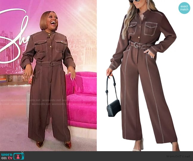 Sherri’s brown belted jumpsuit on Sherri