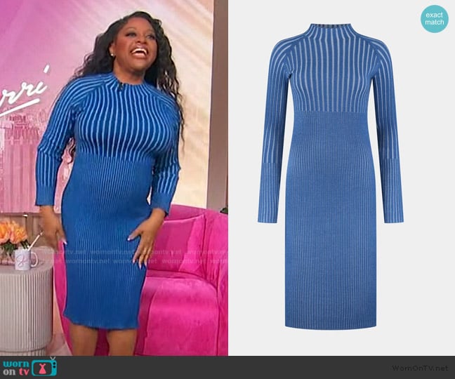 Sherri’s blue ribbed long sleeve dress on Sherri