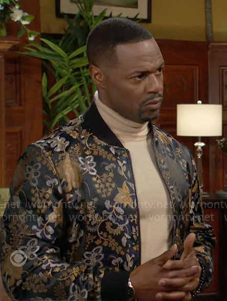 Damian’s floral paisley bomber jacket on The Young and the Restless