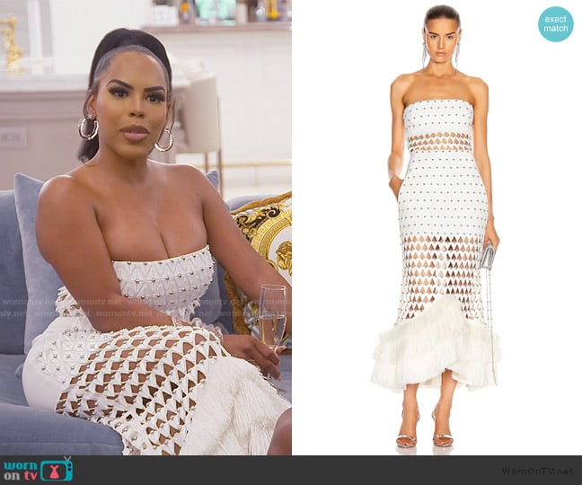 David Koma Plexi Triangle Strapless Flounce Dress worn by Kelli Ferrell on The Real Housewives of Atlanta