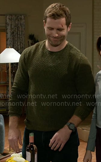 Derek's green textured sweater on Beyond the Gates