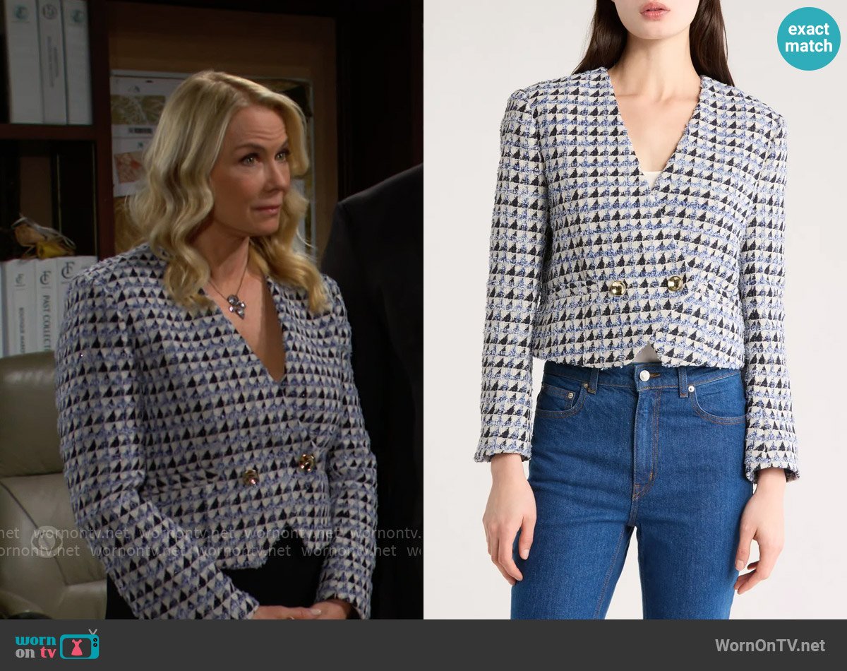 Derek Lam 10 Crosby Marcel Tweed Two-Button Jacket worn by Brooke Logan (Katherine Kelly Lang) on The Bold and the Beautiful