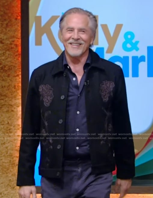 Don Johnson's black floral embroidered jacket on Live with Kelly and Mark