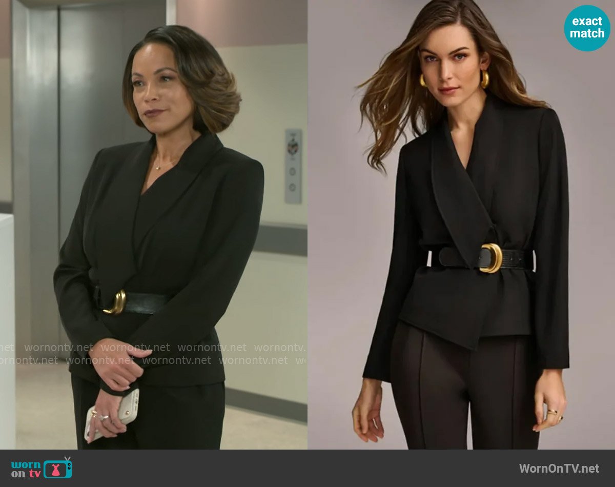 Donna Karan Shawl-Collar Belted Blazer worn by Nicole Dupree Richardson (Daphnee Duplaix) on Beyond the Gates