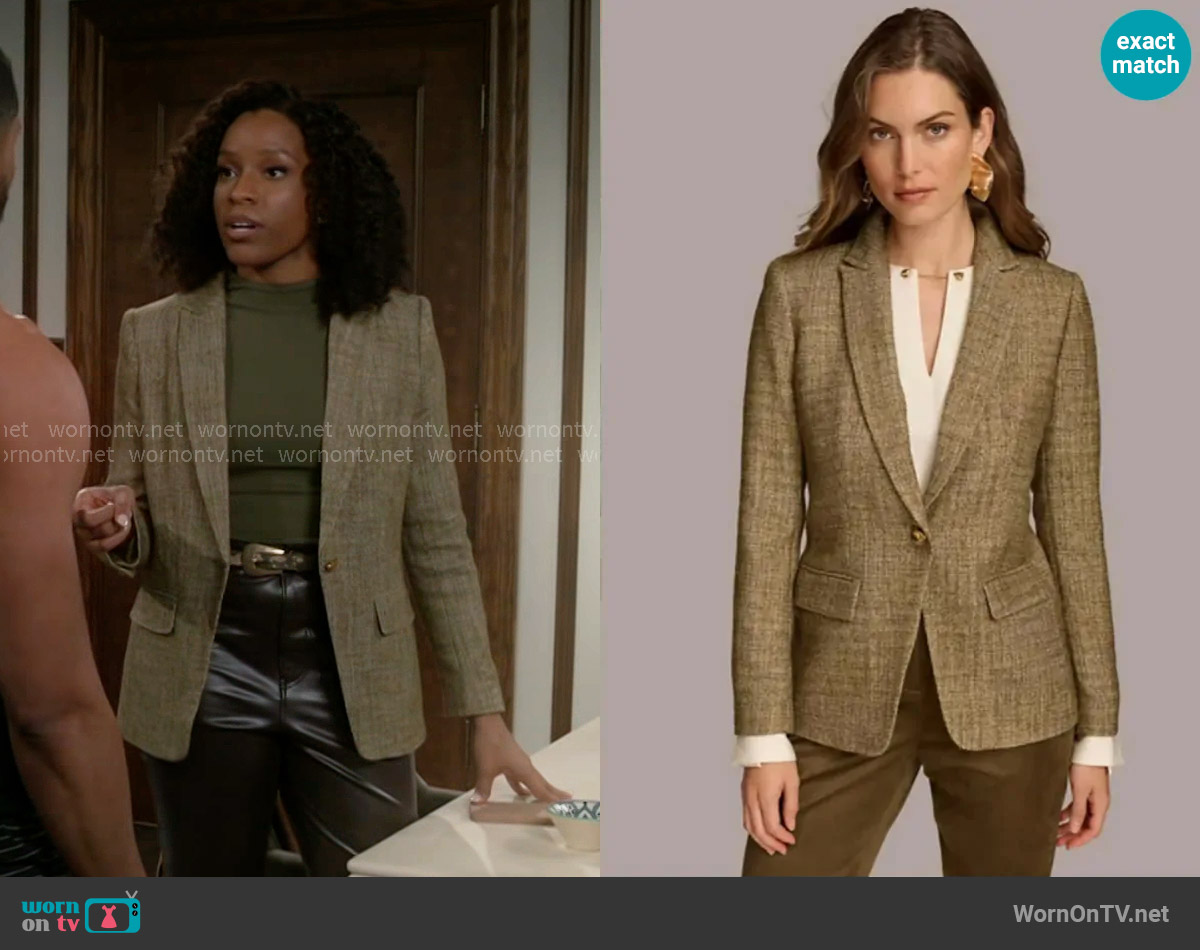 Donna Karan Textured One-Button Jacket worn by Naomi Hamilton Hawthorne (Arielle Prepetit) on Beyond the Gates