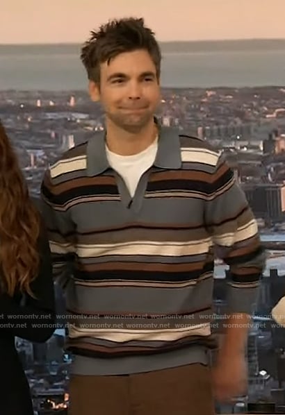 Drew Tarver’s striped polo sweater on The Drew Barrymore Show