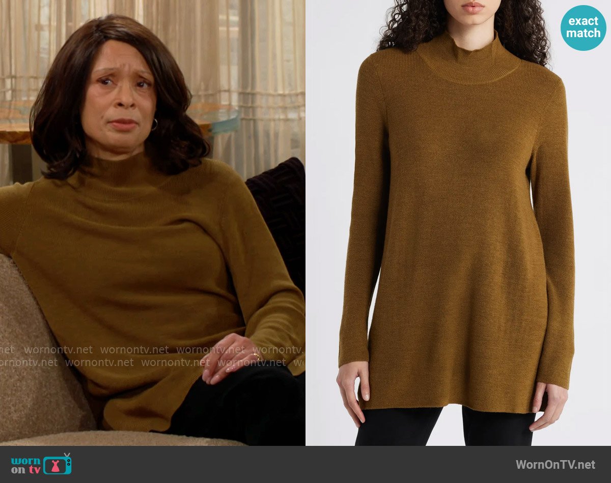 Eileen Fisher Wool Tunic Sweater in Gold Leaf worn by  Amy Lewis (Valarie Pettiford) on The Young and the Restless