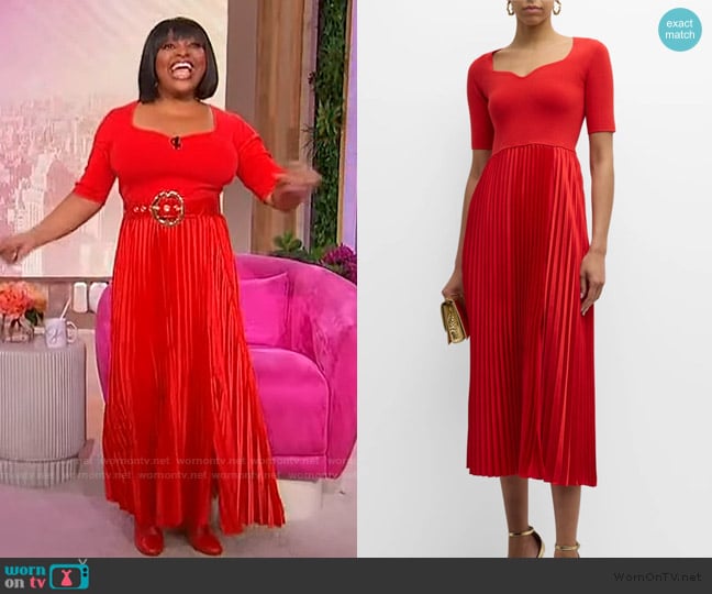 Elie Tahari The Luella Pleated Sweetheart Sweater Dress worn by Sherri Shepherd on Sherri