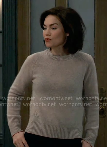 Elizabeth's light taupe sweater on General Hospital