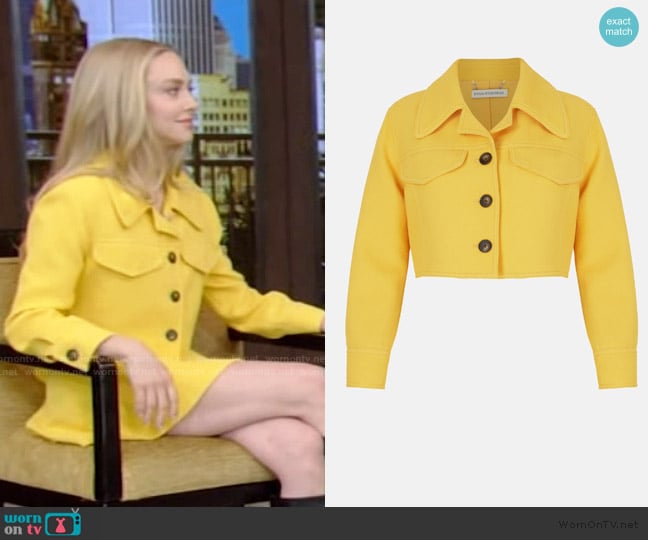 Amanda Seyfried’s yellow cropped jacket on Live with Kelly