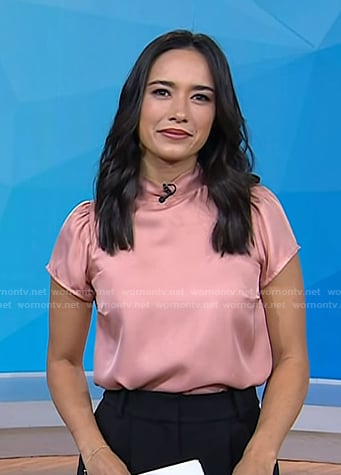 Emilie's pink short sleeve satin top on Today