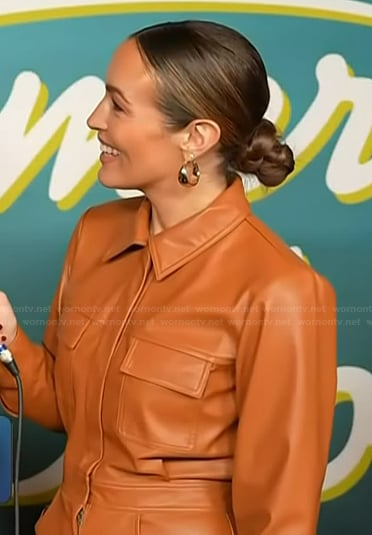 Emily Orozco's brown leather shirtdress on Access Hollywood