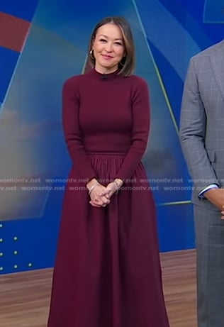 Eva's burgundy mixed media dress on Good Morning America