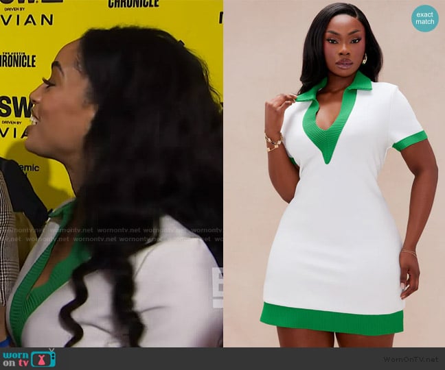 Francesca Amiker’s white contrast dress on E! News