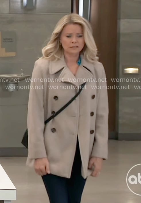 Felicia's beige peacoat on General Hospital