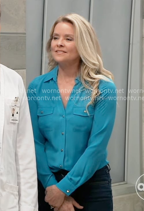 Felicia's blue button down blouse on General Hospital