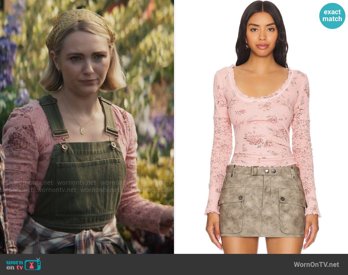 Free People Clover Printed Thermal Top in Pink Combo worn by Alice (AnnaSophia Robb) on Grosse Pointe Garden Society