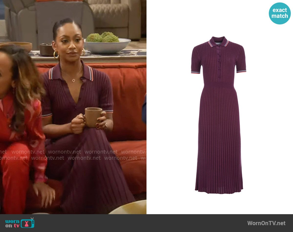 Nina’s burgundy midi polo dress on Poppas House