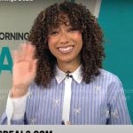 Gabrielle Kerr’s blue striped shirt with bows on CBS Mornings