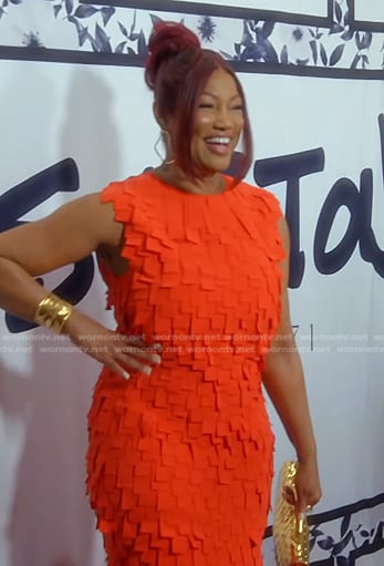 Garcelle's red layered sleeveless dress on The Real Housewives of Beverly Hills