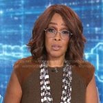 Gayle King’s brown suede shoulder dress on CBS Mornings
