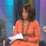 Gayle King’s orange rib knit v-neck dress on CBS Mornings
