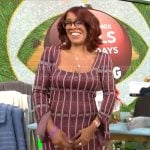Gayle King’s burgundy check dress on CBS Mornings