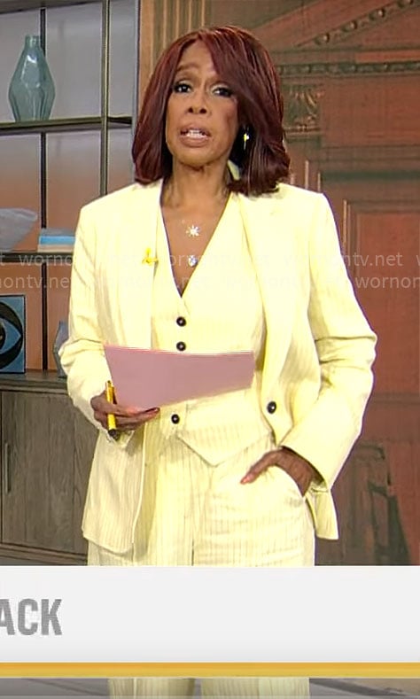 Gayle King’s yellow pinstripe suit on CBS Mornings