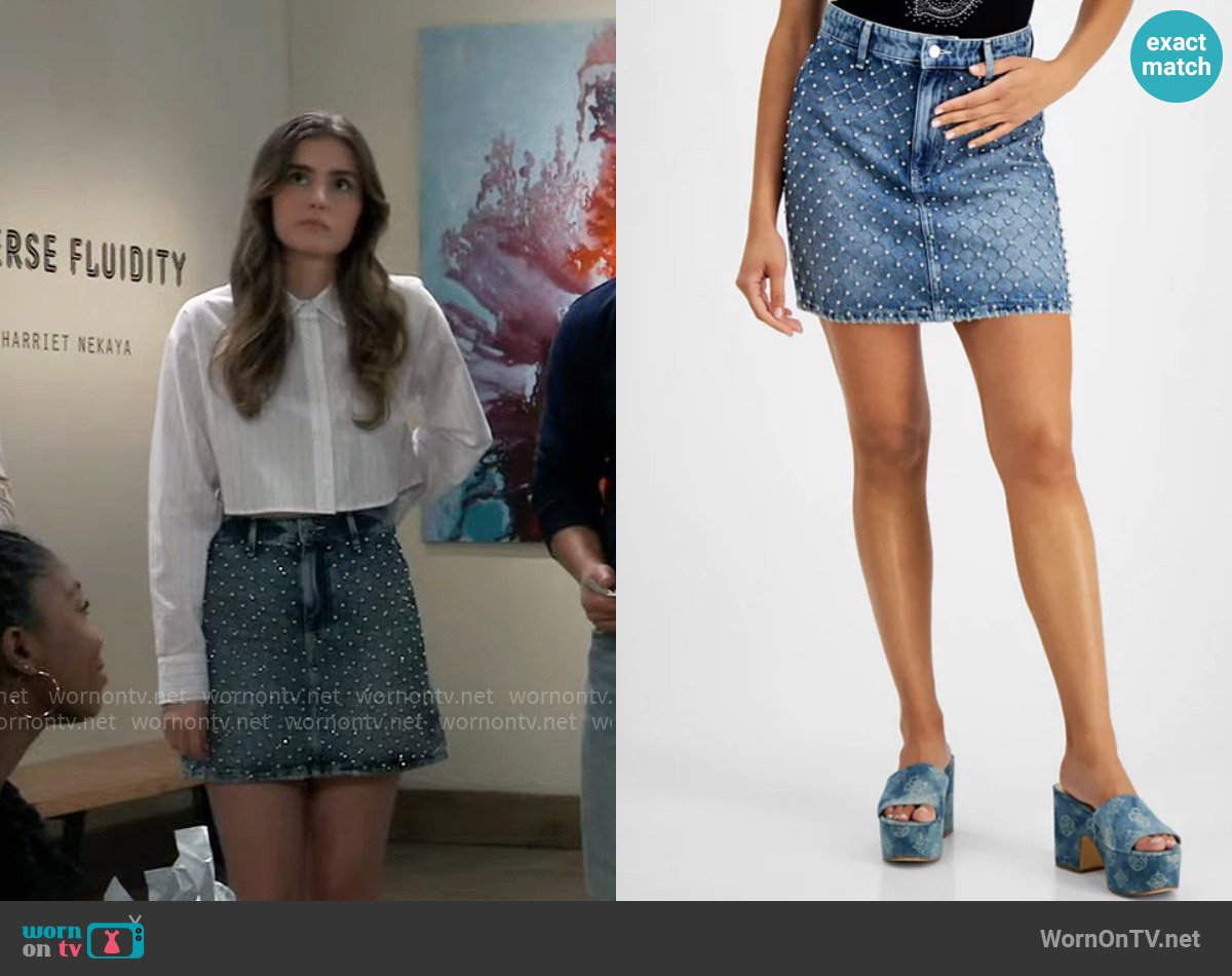 Emma’s studded denim skirt on General Hospital