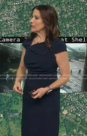 Heather's navy folded neck dress on Good Morning America