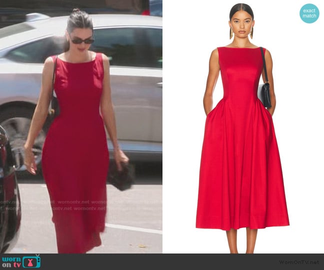 Kendall’s red sleeveless flare dress on The Kardashians