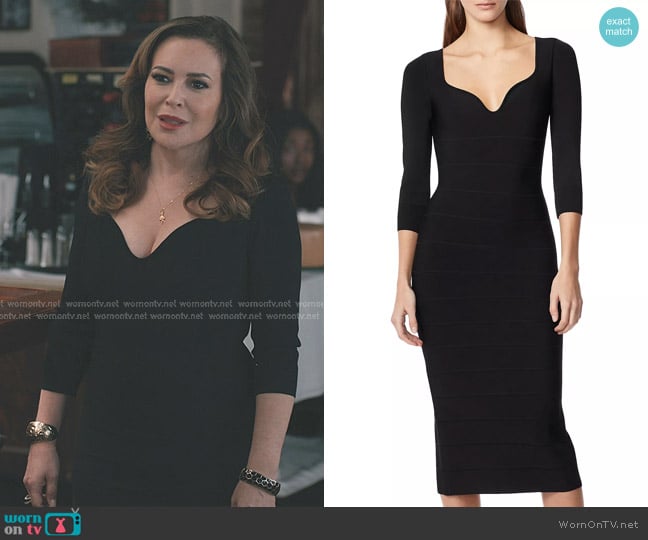 Pupetta’s black sweetheart bandage dress on Elsbeth