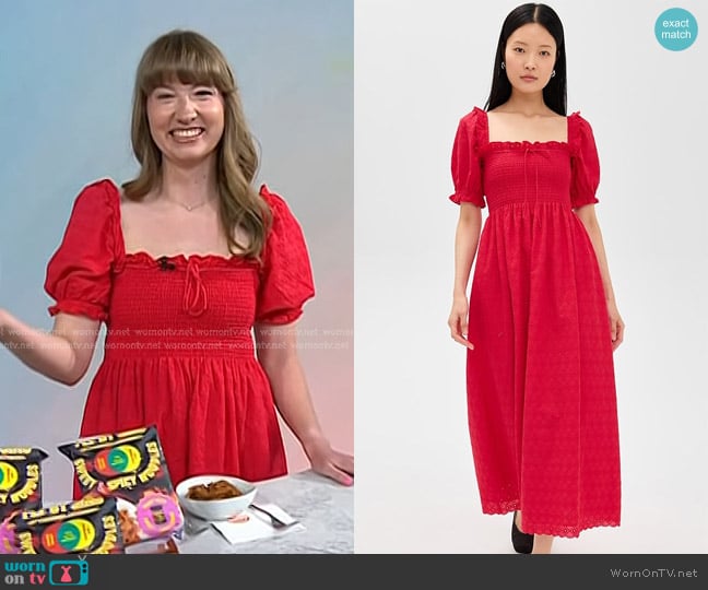 Hill House Home The Scarlett Nap Dress in Red Daisy Check Eyelet worn by Lauren Phillips on Today