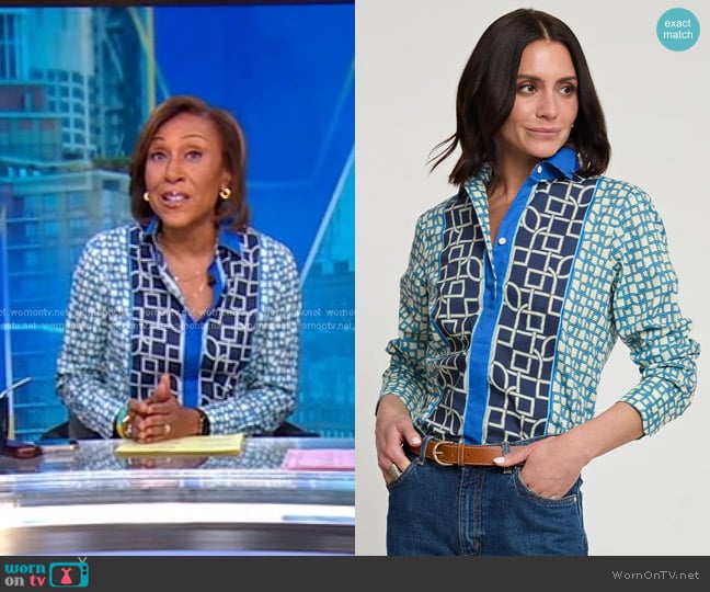 Hinson Wu Margot Long Sleeve Maze Geo Print Shirt worn by Robin Roberts on Good Morning America