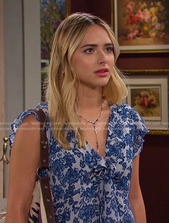 Holly's blue floral ruffle top on Days of our Lives