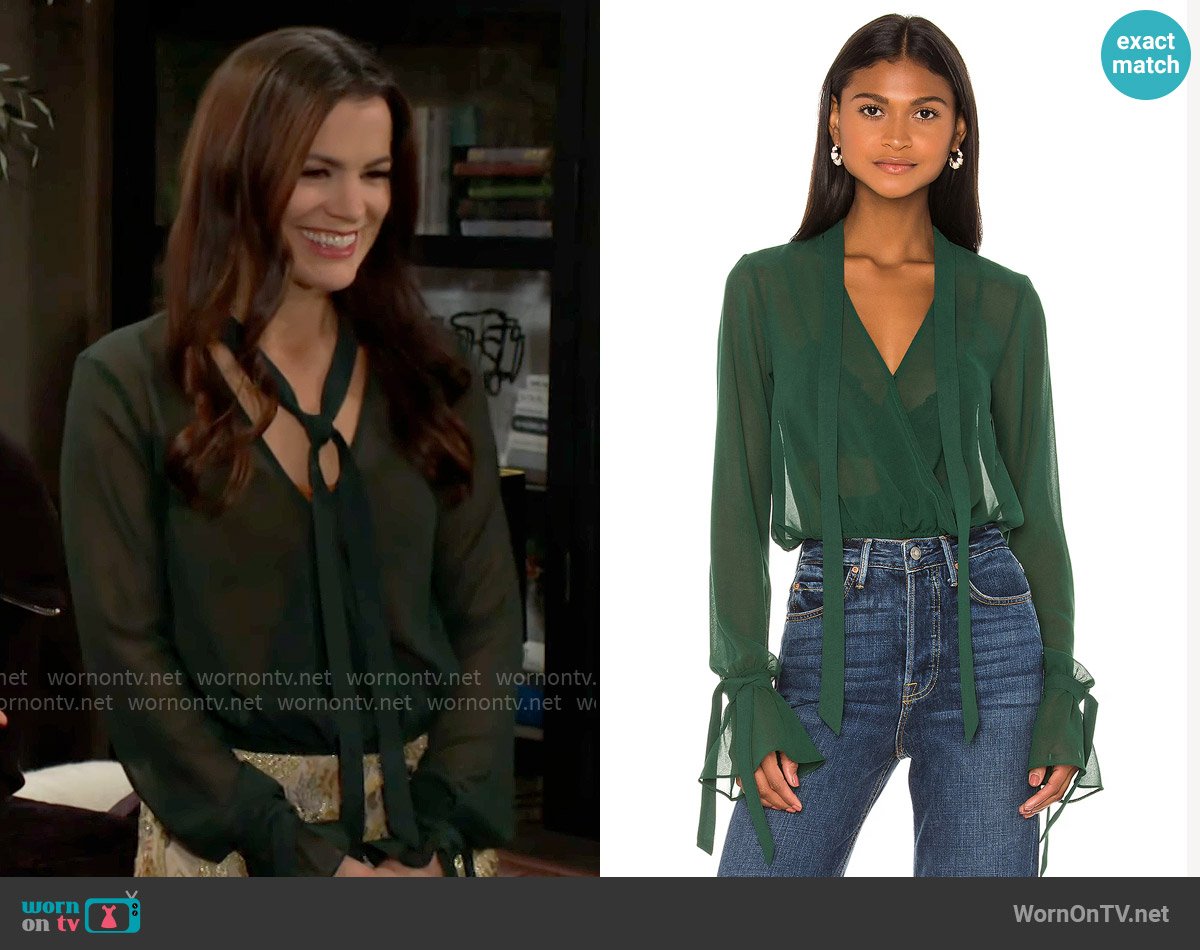 House of Harlow 1960 x Revolve Joli Tie Cuff Blouse worn by Chelsea Lawson (Melissa Claire Egan) on The Young and the Restless