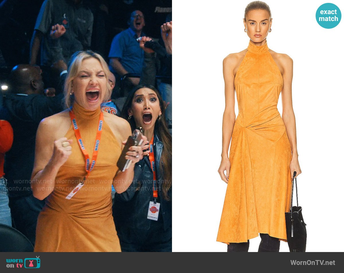 Isabel Marant Calypso Faux Suede Halter Midi-Dress worn by Isla Gordon (Kate Hudson) on Running Point