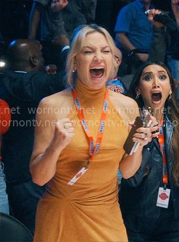 Isla's orange suede halter dress on Running Point