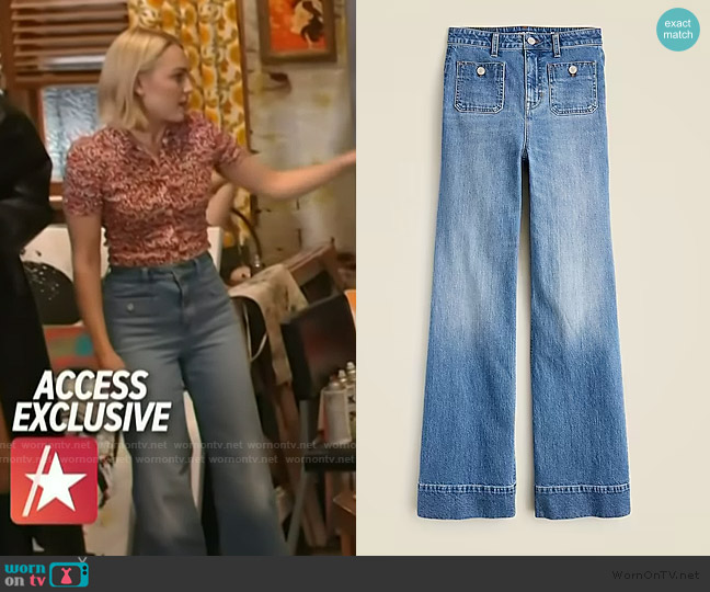 J. Crew High-rise Sailor denim trouser in 1996 semi-stretch worn by AnnaSophia Robb on Access Hollywood