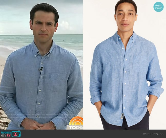 J. Crew Slim Baird McNutt Irish Linen Shirt in Amalfi Blue Linen Yd worn by Jesse Kirsch on Today