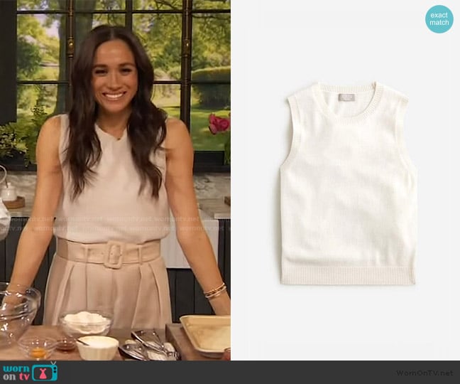 J. Crew Cashmere crewneck sweater shell worn by Meghan Markle on The Drew Barrymore Show