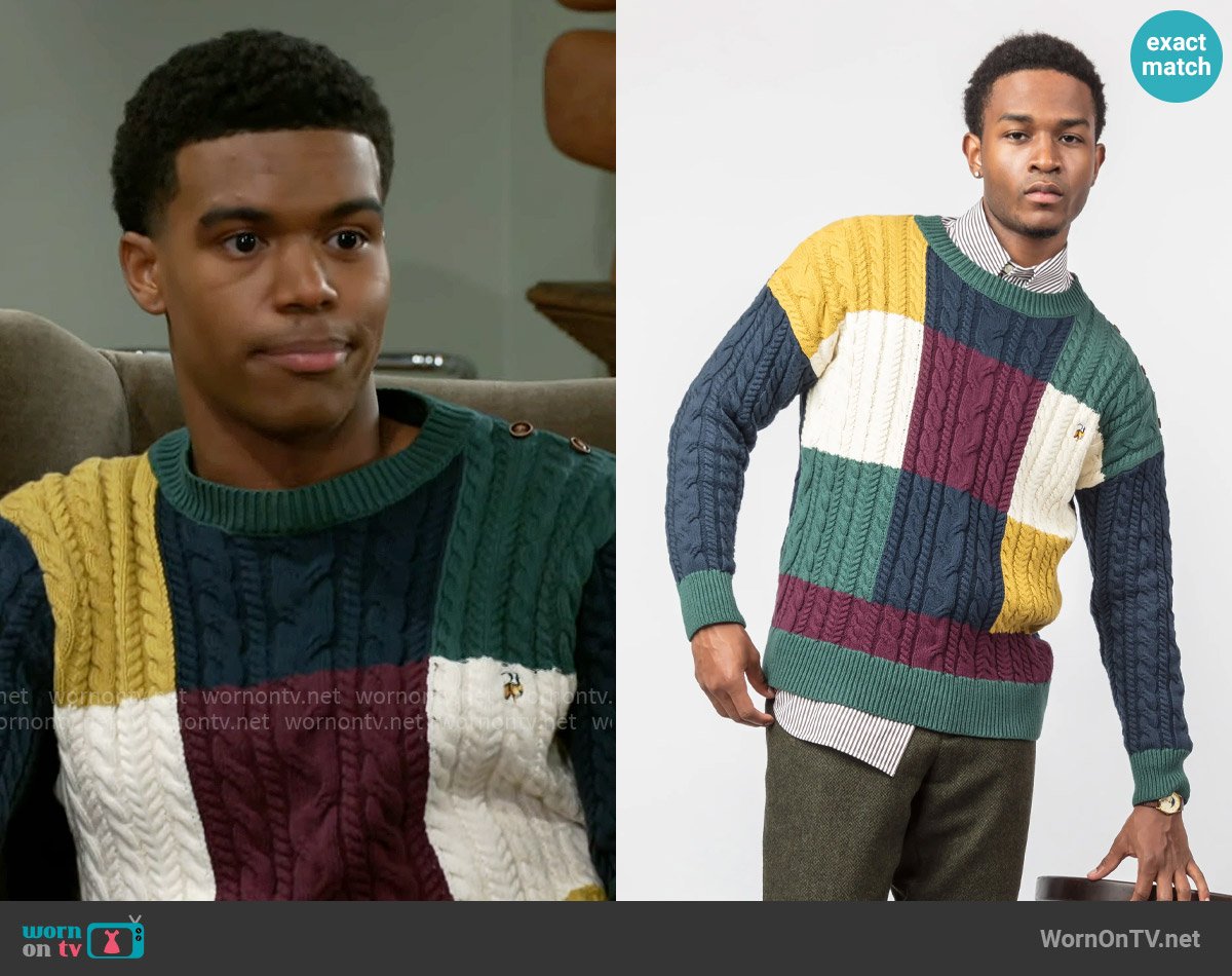 James King Heritage Block Sweater worn by Tyrell Richardson (Jaden Lucas Miller) on Beyond the Gates