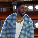 Jason Derulo’s blue check overshirt on The Kelly Clarkson Show