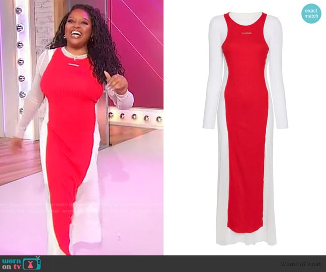 Sherri’s red colorblock jersey dress on Sherri