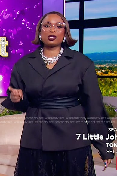 Jennifer's black tie waist blazer on The Jennifer Hudson Show