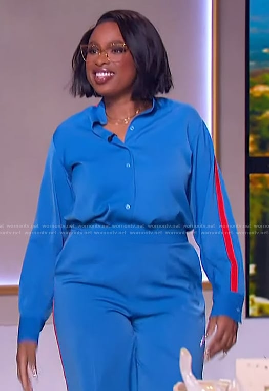 Jennifer's blue side stripe blouse on The Jennifer Hudson Show