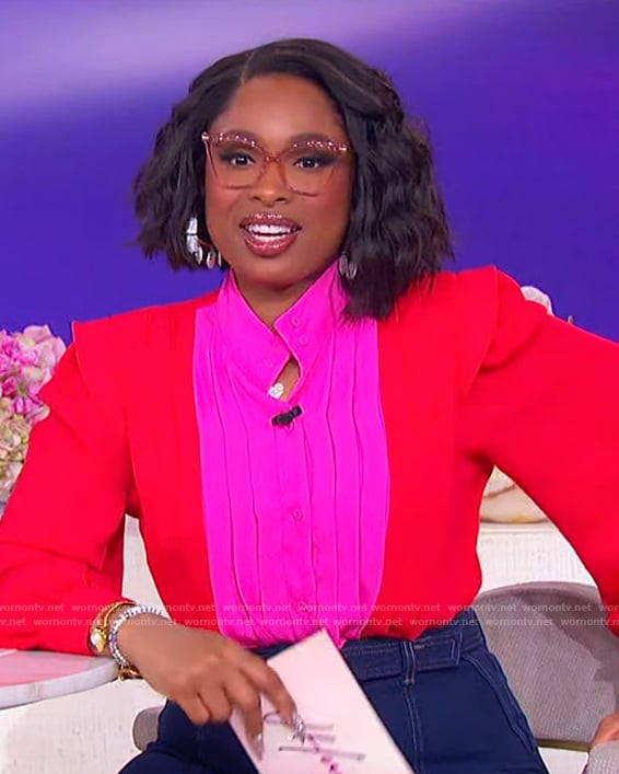 Jennifer's colorblock blouse and jeans on The Jennifer Hudson Show